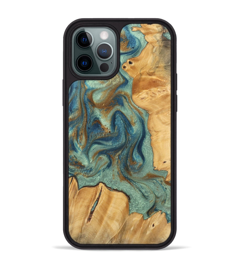 iPhone 12 Pro Max Wood Phone Case - Leyton (Teal & Gold, 743899)