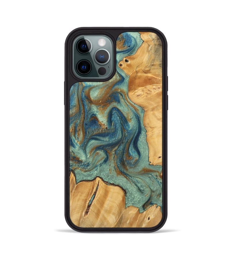 iPhone 12 Pro Wood Phone Case - Leyton (Teal & Gold, 743899)