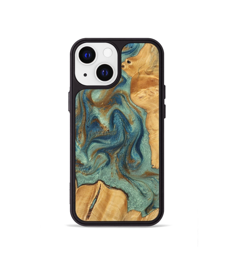 iPhone 13 mini Wood Phone Case - Leyton (Teal & Gold, 743899)