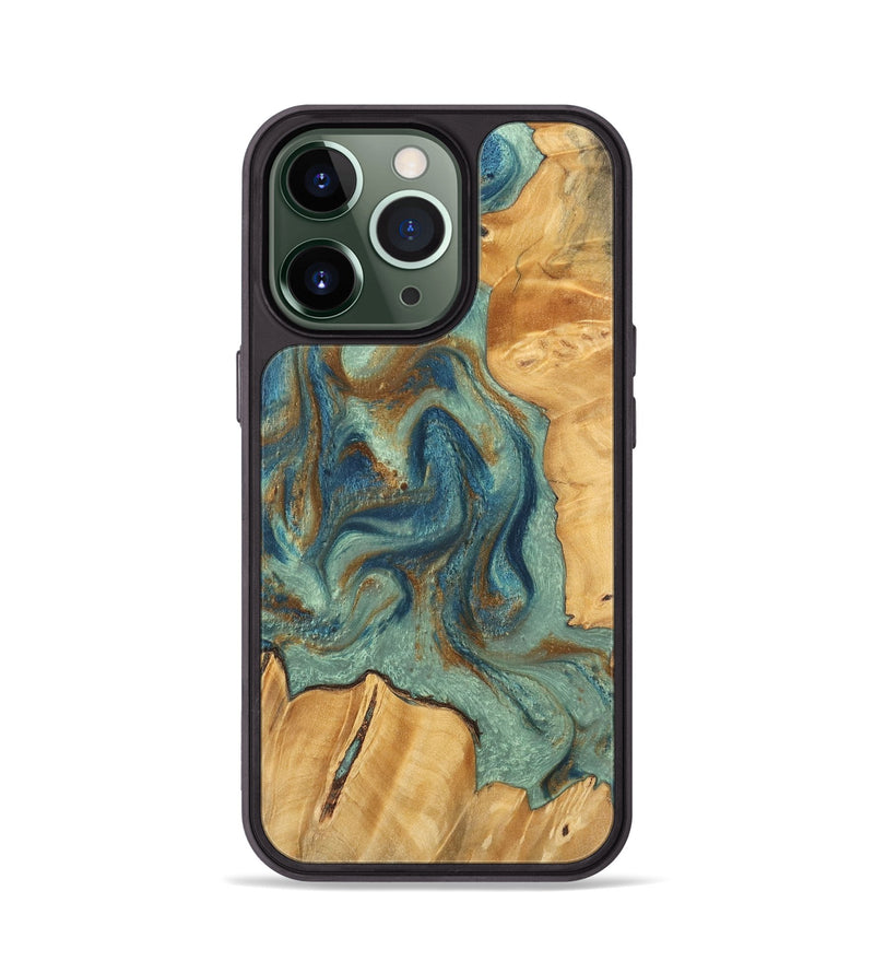 iPhone 13 Pro Wood Phone Case - Leyton (Teal & Gold, 743899)