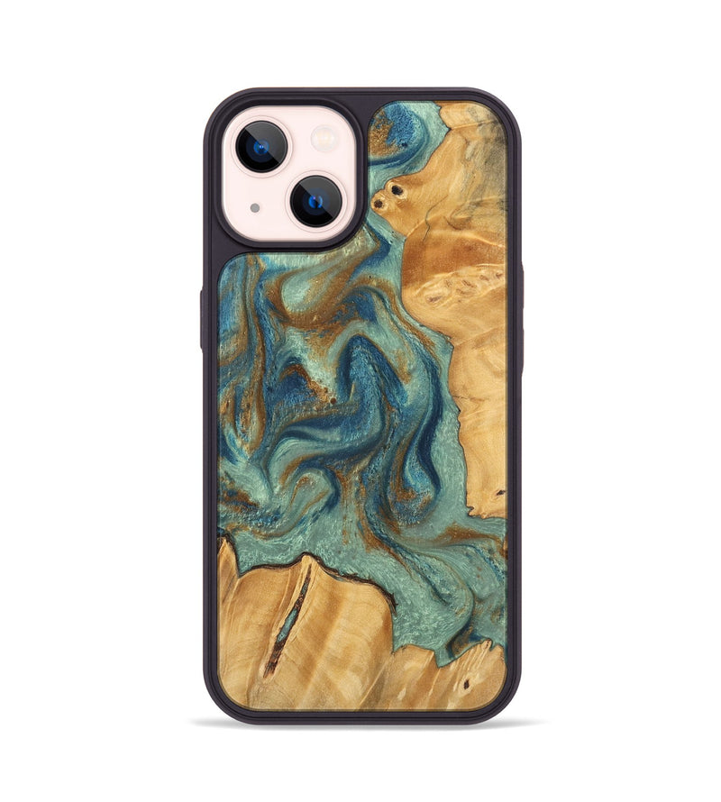 iPhone 14 Wood Phone Case - Leyton (Teal & Gold, 743899)