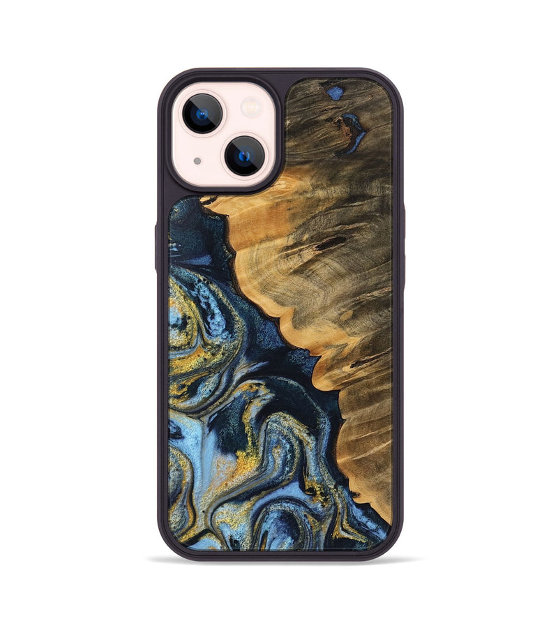 iPhone 14 Wood Phone Case - Zdenka (Teal & Gold, 743906)