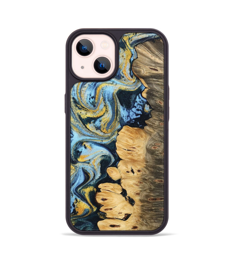 iPhone 14 Wood Phone Case - Imelda (Teal & Gold, 743907)