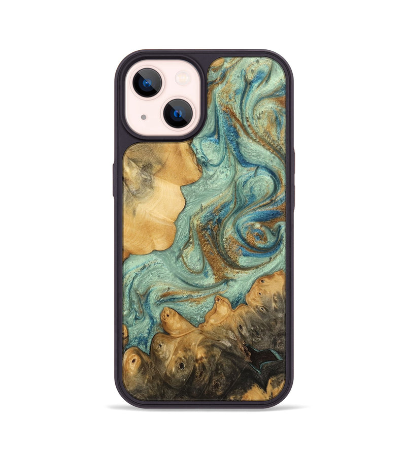 iPhone 14 Wood Phone Case - Jace (Teal & Gold, 743912)