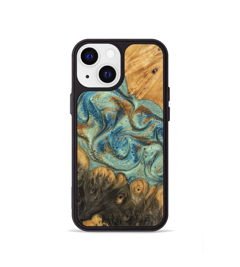 iPhone 13 mini Wood Phone Case - Herbert (Teal & Gold, 743915)