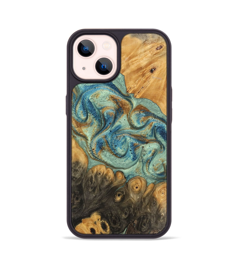 iPhone 14 Wood Phone Case - Herbert (Teal & Gold, 743915)