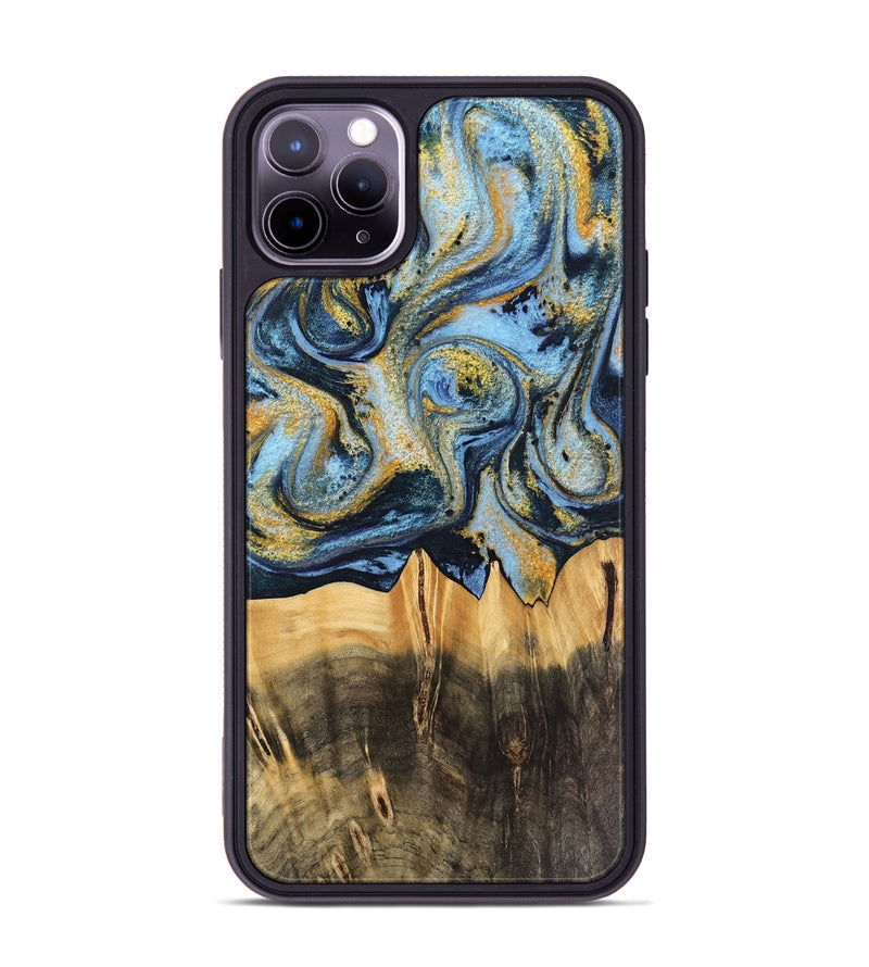 iPhone 11 Pro Max Wood Phone Case - Denzil (Teal & Gold, 743916)