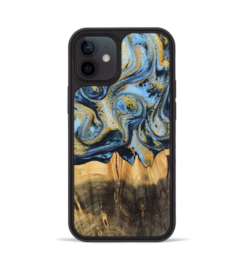 iPhone 12 Wood Phone Case - Denzil (Teal & Gold, 743916)