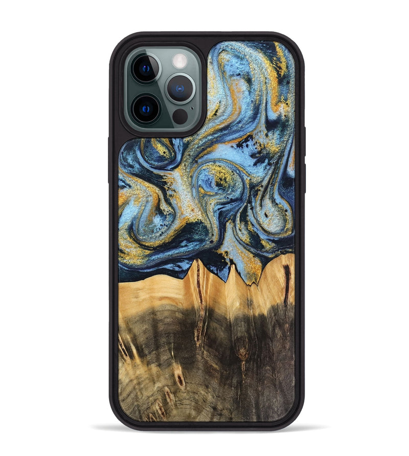 iPhone 12 Pro Max Wood Phone Case - Denzil (Teal & Gold, 743916)