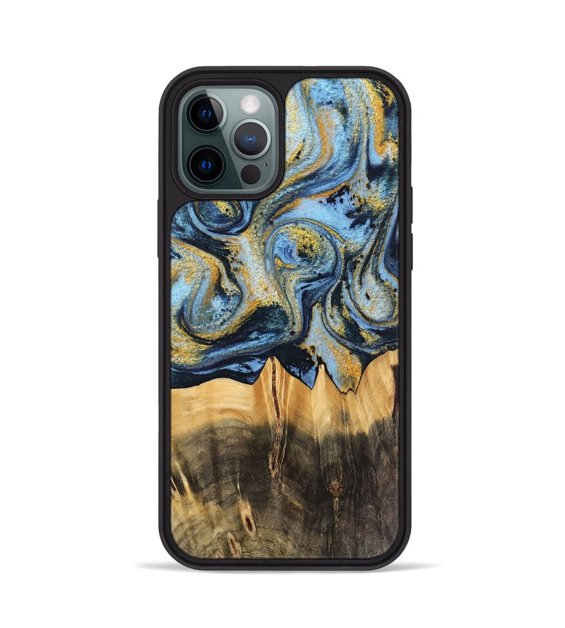 iPhone 12 Pro Wood Phone Case - Denzil (Teal & Gold, 743916)