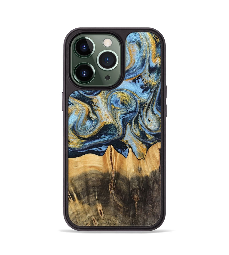 iPhone 13 Pro Wood Phone Case - Denzil (Teal & Gold, 743916)