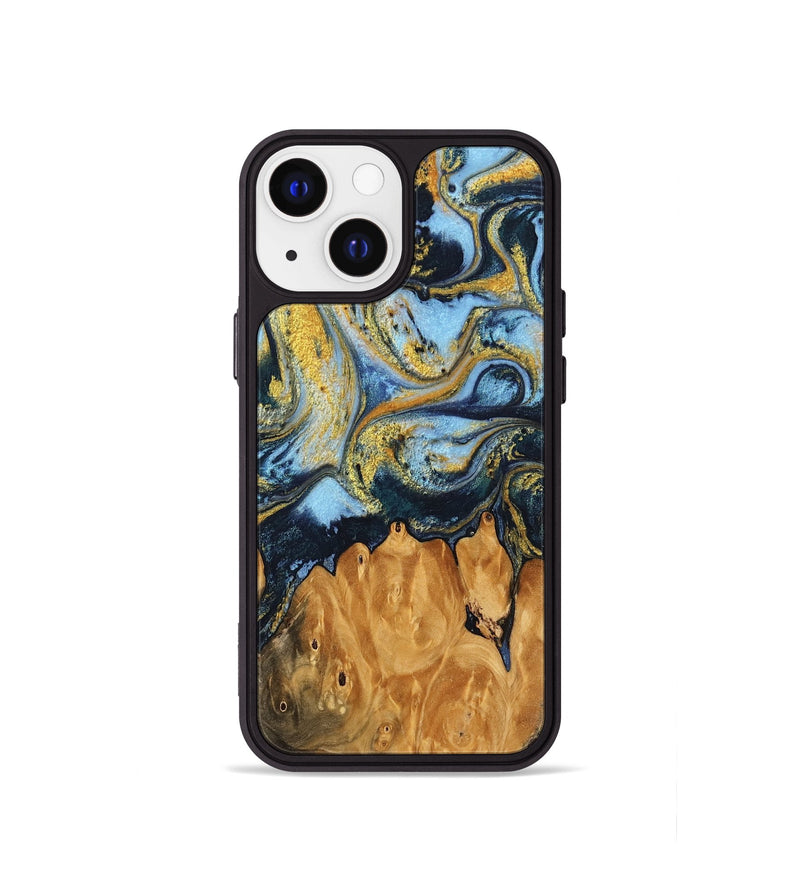 iPhone 13 mini Wood Phone Case - Asghar (Teal & Gold, 743917)