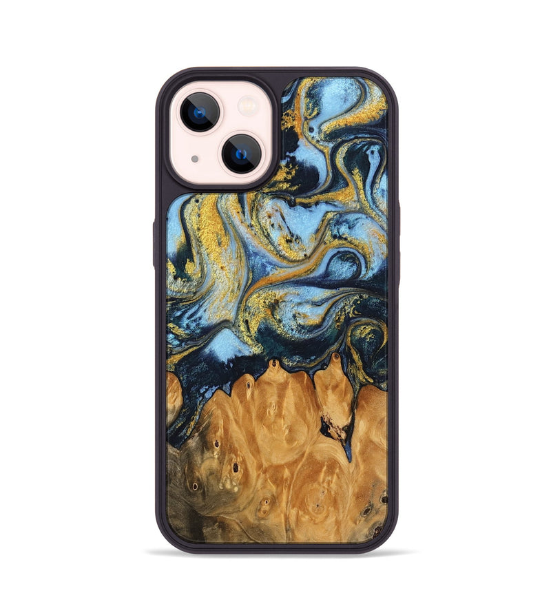 iPhone 14 Wood Phone Case - Asghar (Teal & Gold, 743917)