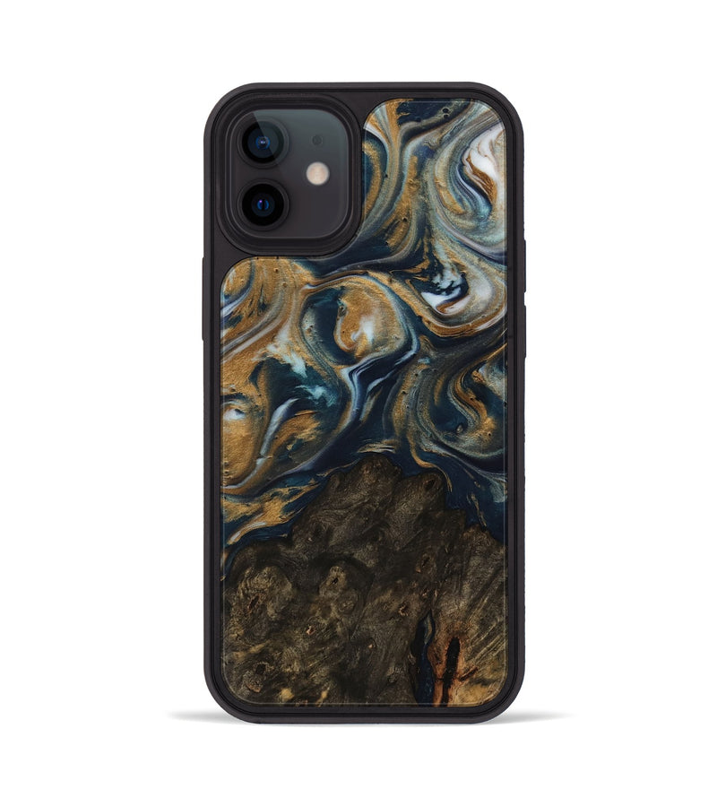 iPhone 12 Wood Phone Case - Ruie (Teal & Gold, 743933)