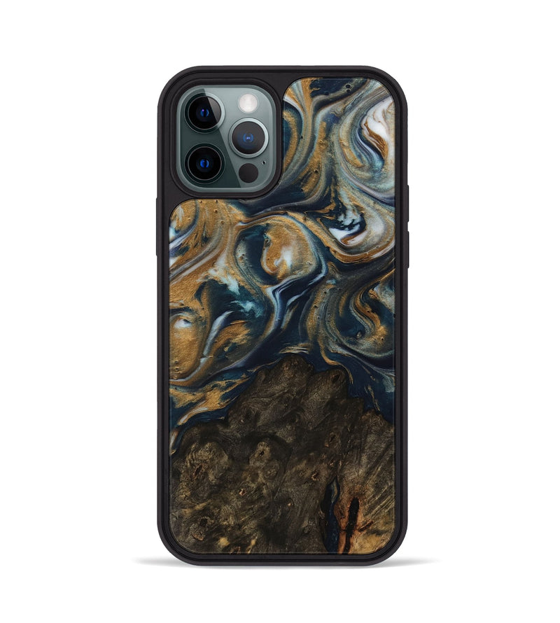 iPhone 12 Pro Wood Phone Case - Ruie (Teal & Gold, 743933)