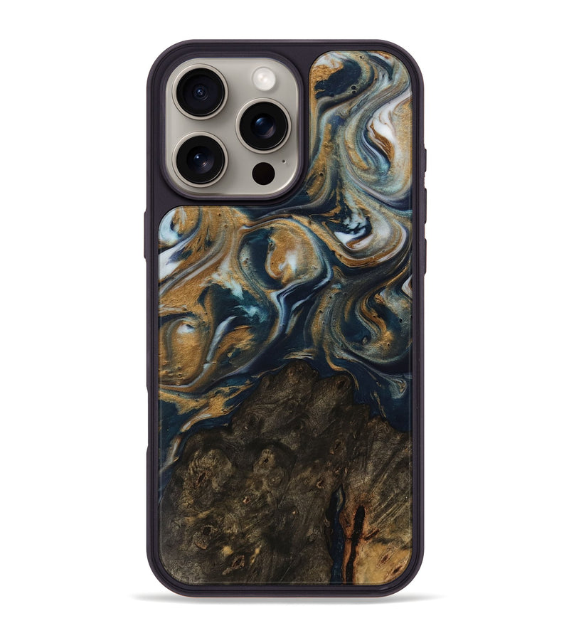 iPhone 16 Pro Max Wood Phone Case - Ruie (Teal & Gold, 743933)