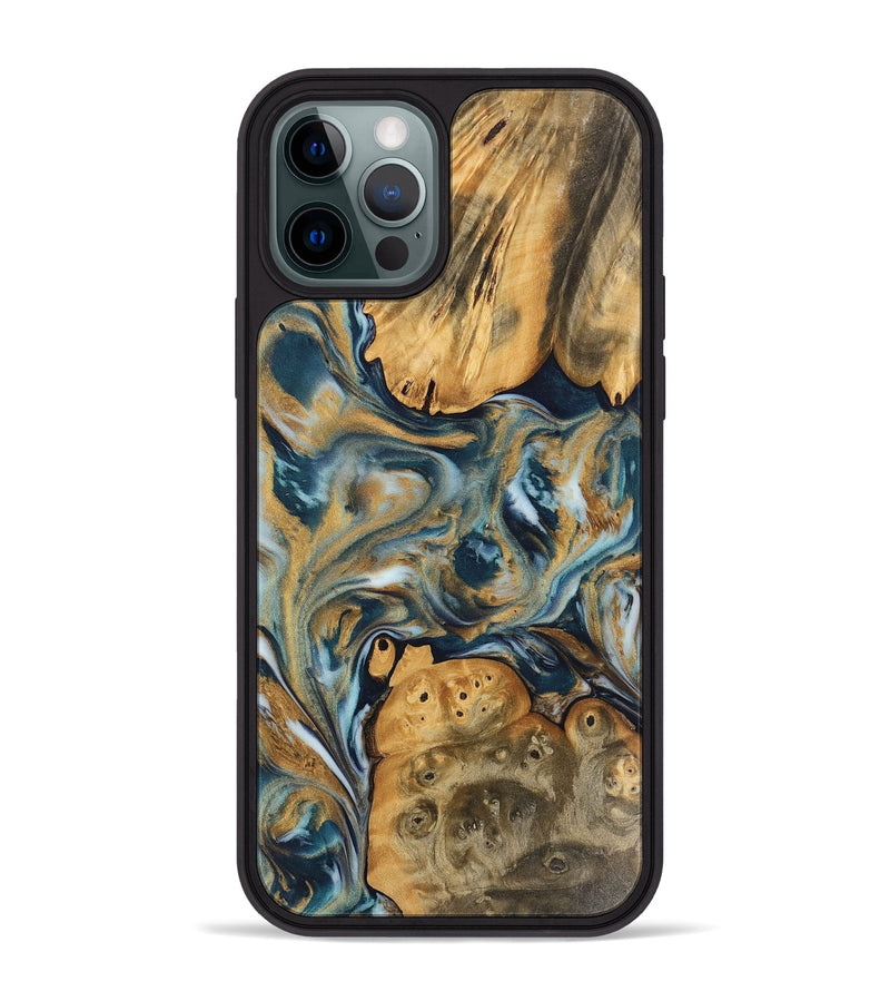 iPhone 12 Pro Max Wood Phone Case - Gisella (Teal & Gold, 743938)