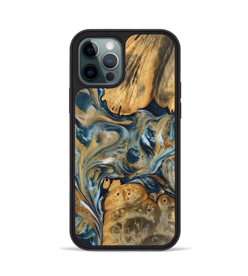 iPhone 12 Pro Wood Phone Case - Gisella (Teal & Gold, 743938)