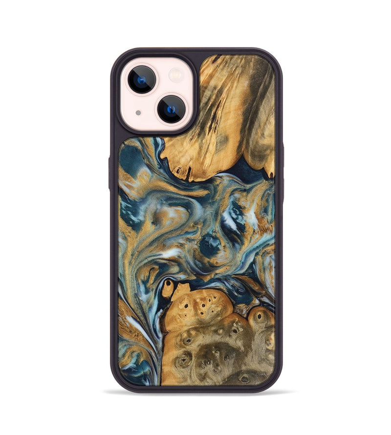 iPhone 14 Wood Phone Case - Gisella (Teal & Gold, 743938)