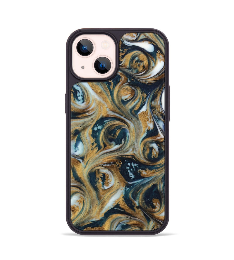 iPhone 14 ResinArt Phone Case - Emalia (Teal & Gold, 743950)