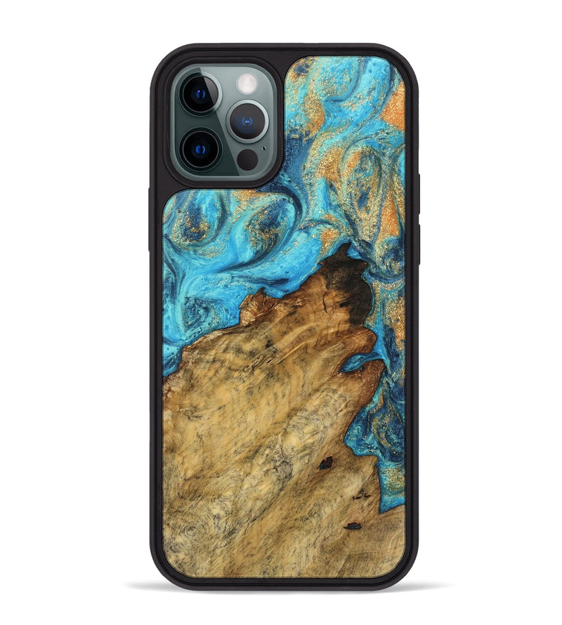 iPhone 12 Pro Max Wood Phone Case - Britte (Teal & Gold, 743954)