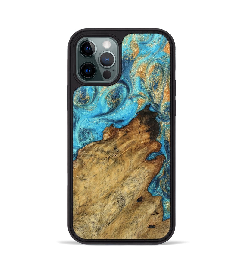 iPhone 12 Pro Wood Phone Case - Britte (Teal & Gold, 743954)