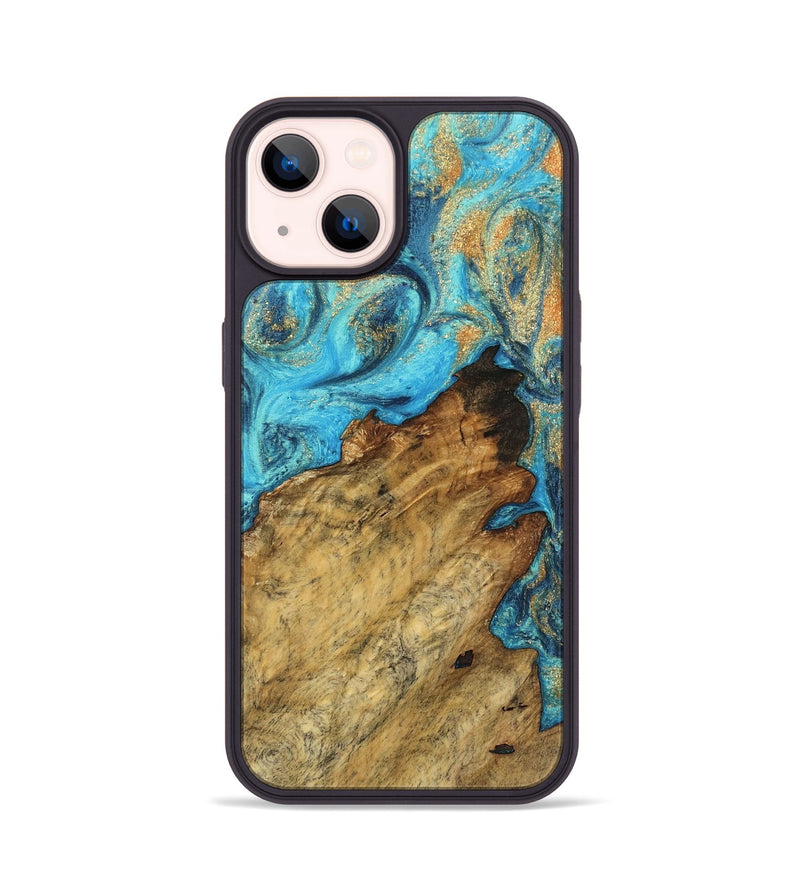 iPhone 14 Wood Phone Case - Britte (Teal & Gold, 743954)