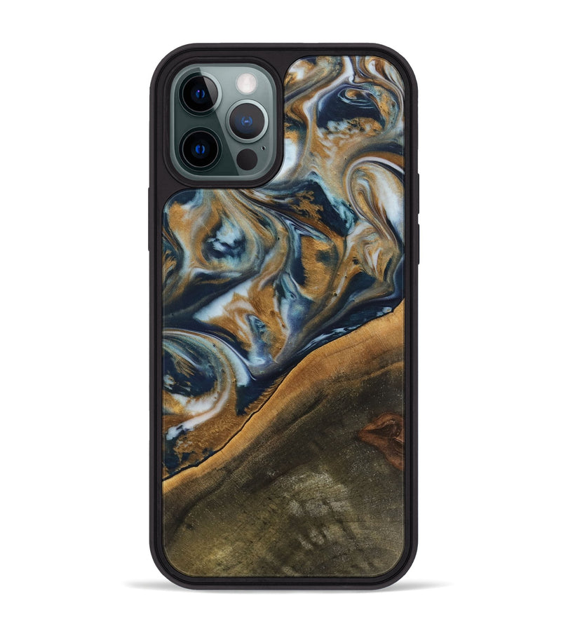 iPhone 12 Pro Max Wood Phone Case - Bush (Teal & Gold, 743963)