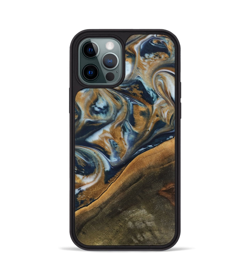 iPhone 12 Pro Wood Phone Case - Bush (Teal & Gold, 743963)