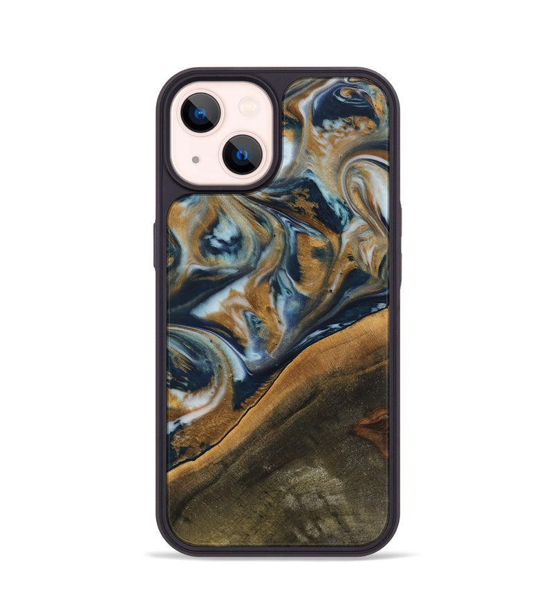 iPhone 14 Wood Phone Case - Bush (Teal & Gold, 743963)