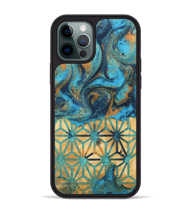 iPhone 12 Pro Max Wood Phone Case - Graeme (Teal & Gold, 744009)