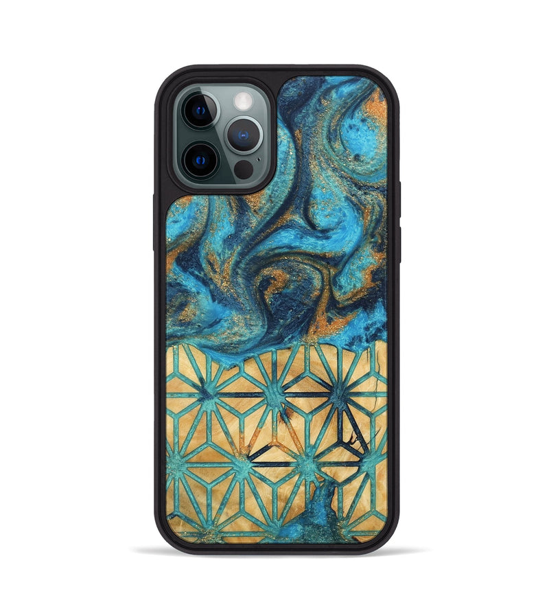 iPhone 12 Pro Wood Phone Case - Graeme (Teal & Gold, 744009)