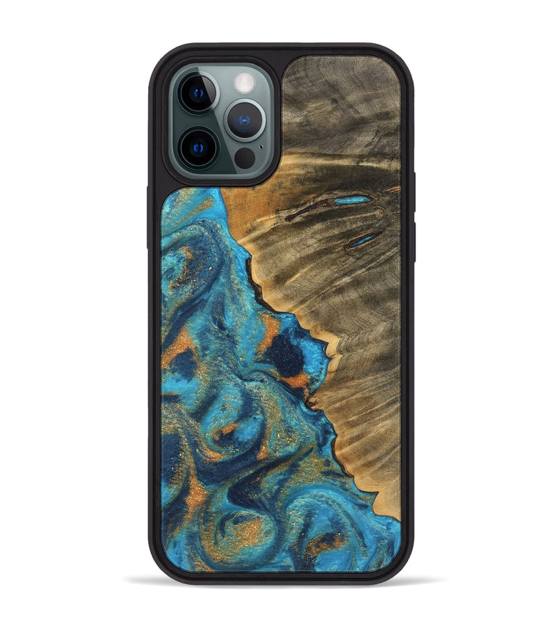 iPhone 12 Pro Max Wood Phone Case - Luverne (Teal & Gold, 744021)