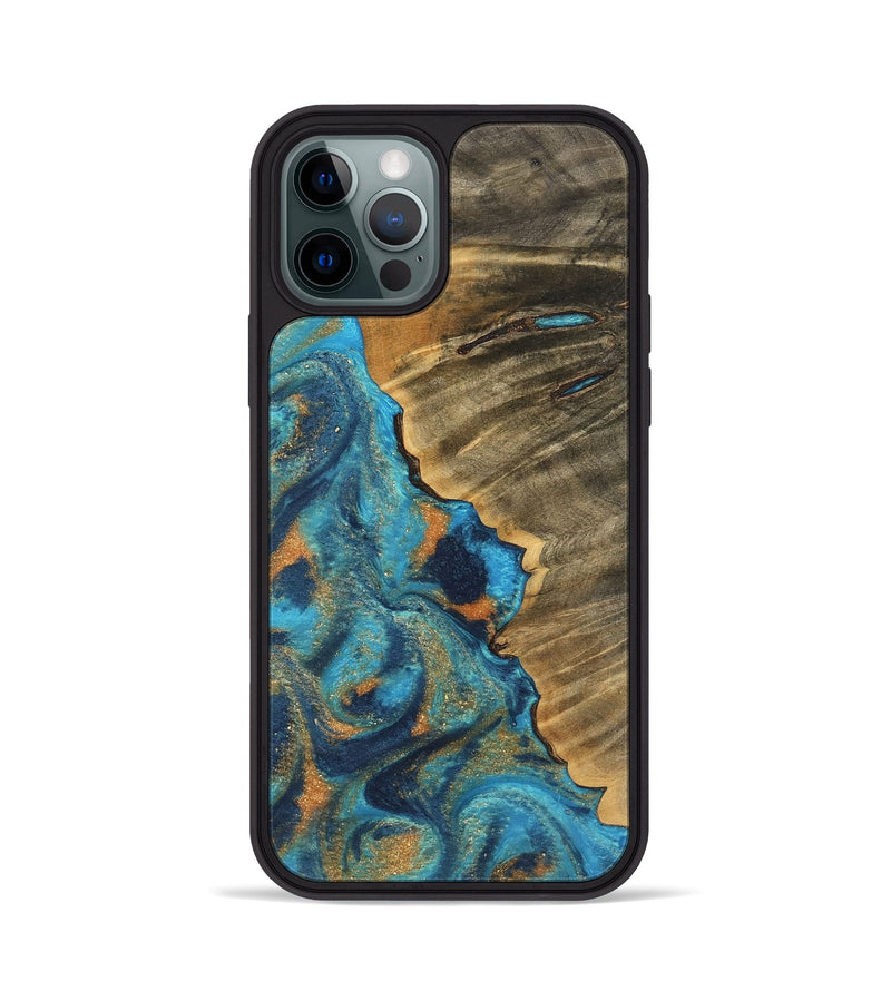 iPhone 12 Pro Wood Phone Case - Luverne (Teal & Gold, 744021)