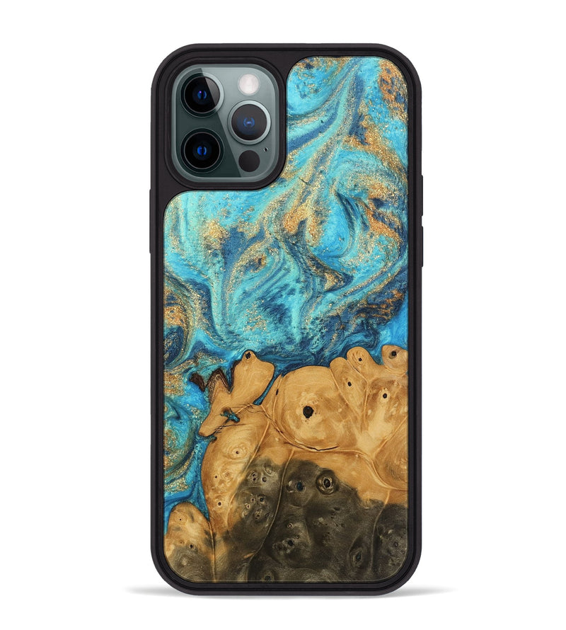 iPhone 12 Pro Max Wood Phone Case - Valeria (Teal & Gold, 744034)