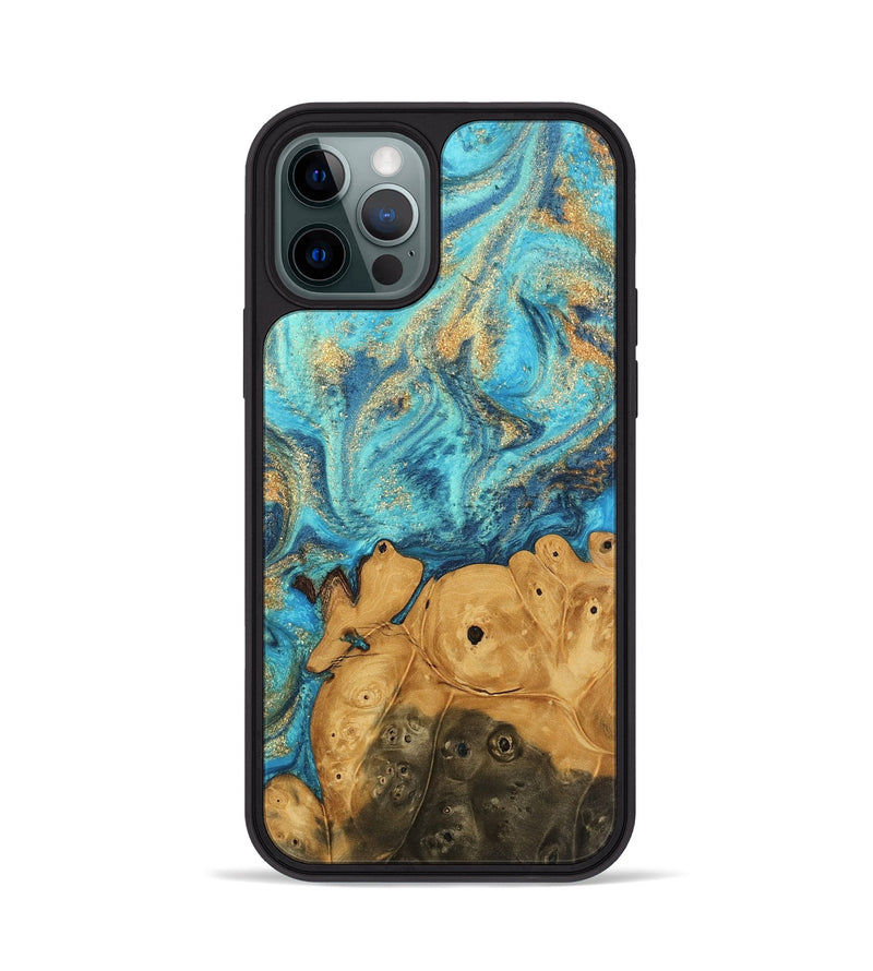 iPhone 12 Pro Wood Phone Case - Valeria (Teal & Gold, 744034)