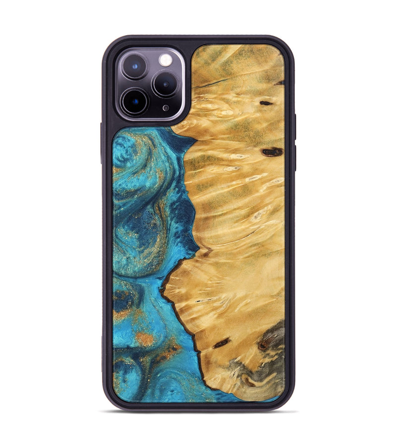 iPhone 11 Pro Max Wood Phone Case - Gideon (Teal & Gold, 744052)