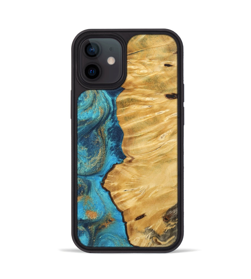 iPhone 12 Wood Phone Case - Gideon (Teal & Gold, 744052)