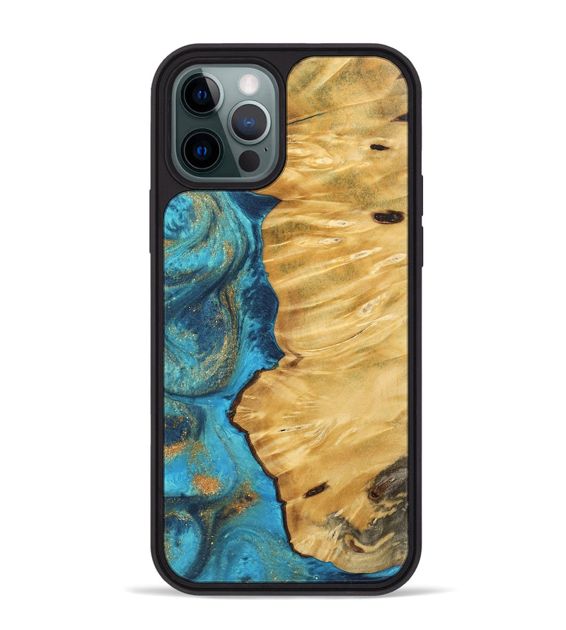 iPhone 12 Pro Max Wood Phone Case - Gideon (Teal & Gold, 744052)