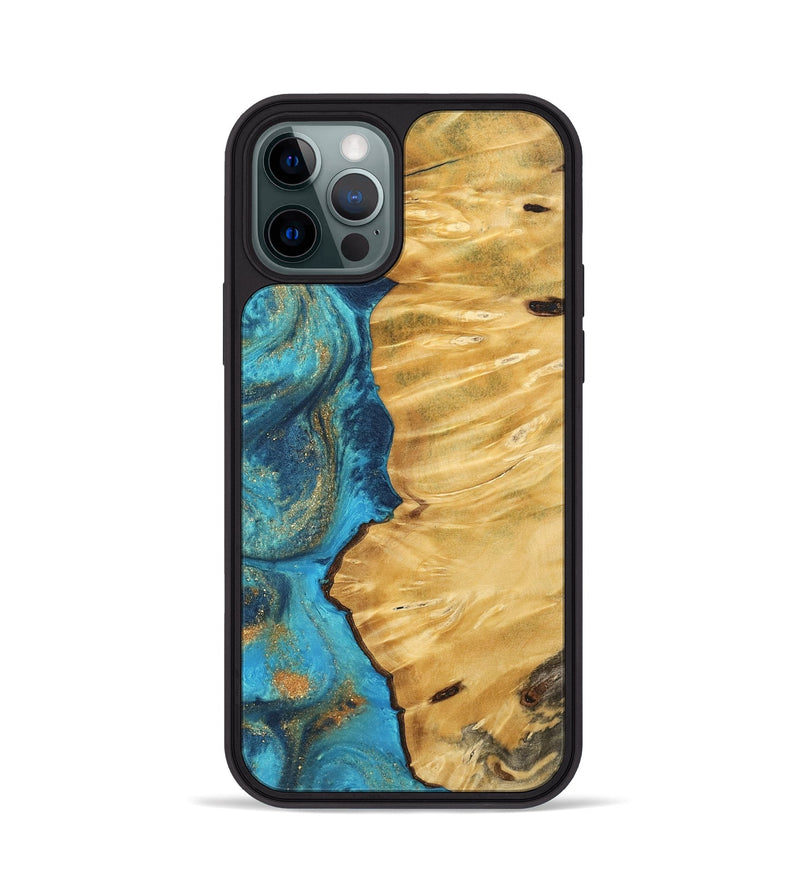 iPhone 12 Pro Wood Phone Case - Gideon (Teal & Gold, 744052)