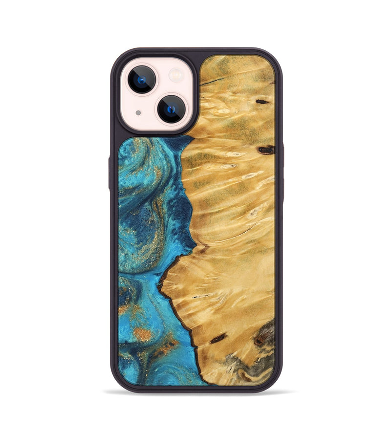 iPhone 14 Wood Phone Case - Gideon (Teal & Gold, 744052)