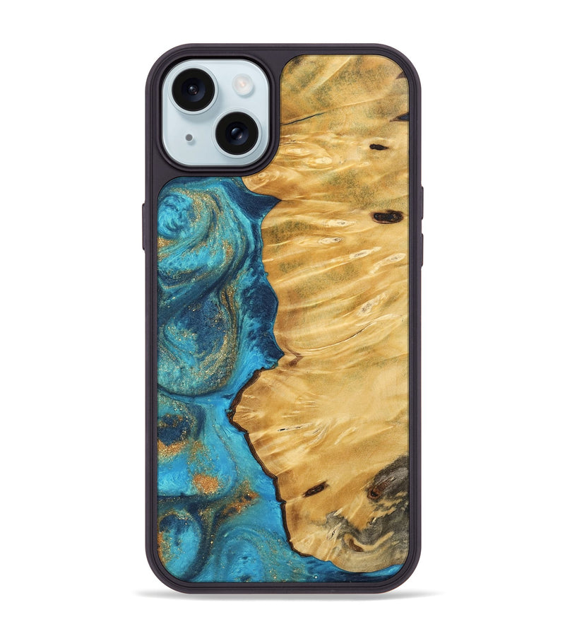 iPhone 15 Plus Wood Phone Case - Gideon (Teal & Gold, 744052)