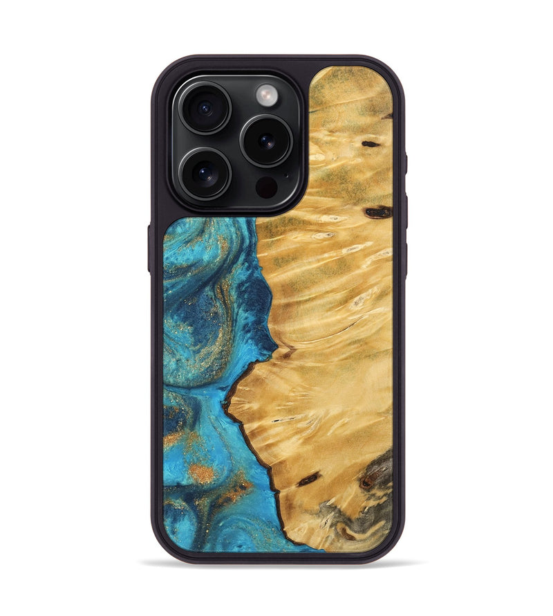 iPhone 15 Pro Wood Phone Case - Gideon (Teal & Gold, 744052)