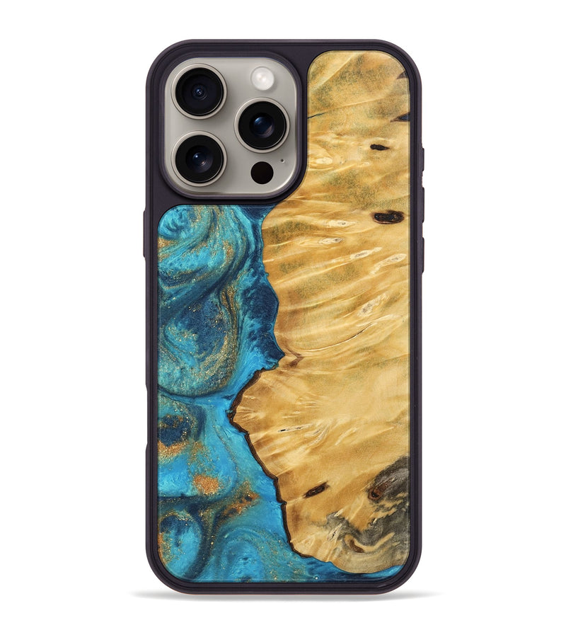 iPhone 16 Pro Max Wood Phone Case - Gideon (Teal & Gold, 744052)