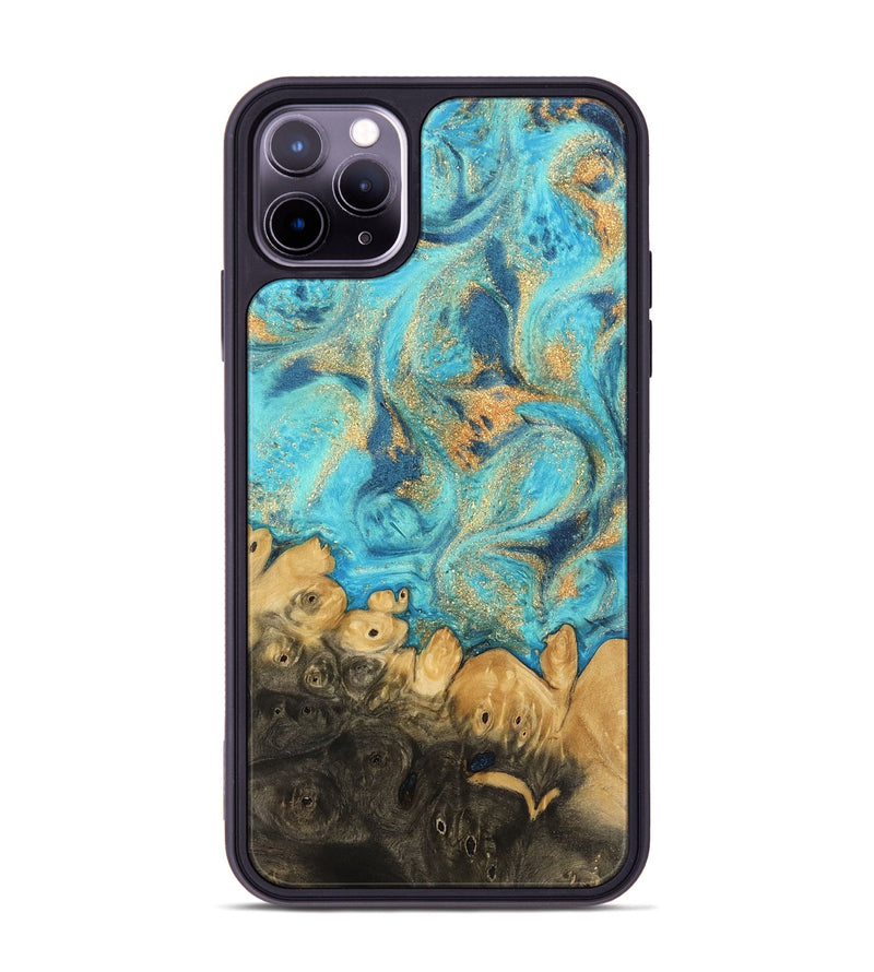 iPhone 11 Pro Max Wood Phone Case - Paityn (Teal & Gold, 744058)