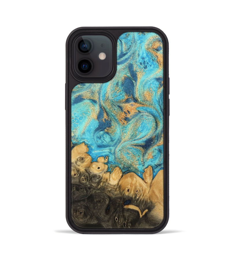 iPhone 12 Wood Phone Case - Paityn (Teal & Gold, 744058)