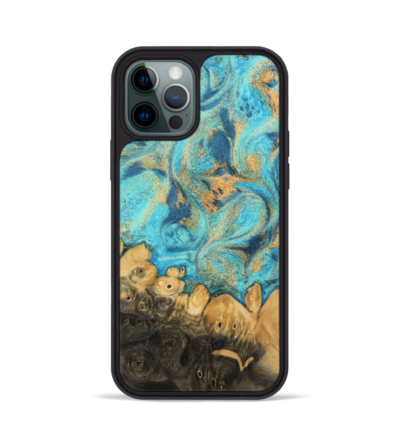 iPhone 12 Pro Wood Phone Case - Paityn (Teal & Gold, 744058)