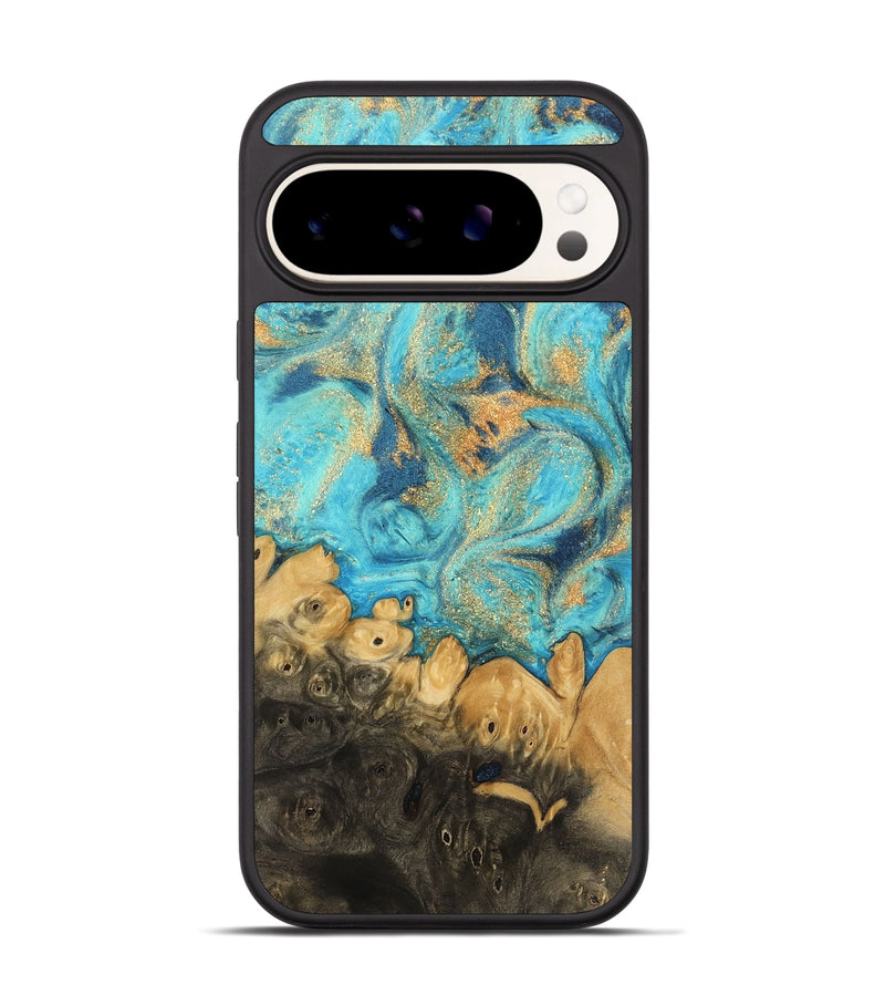 Pixel 9 Wood Phone Case - Paityn (Teal & Gold, 744058)