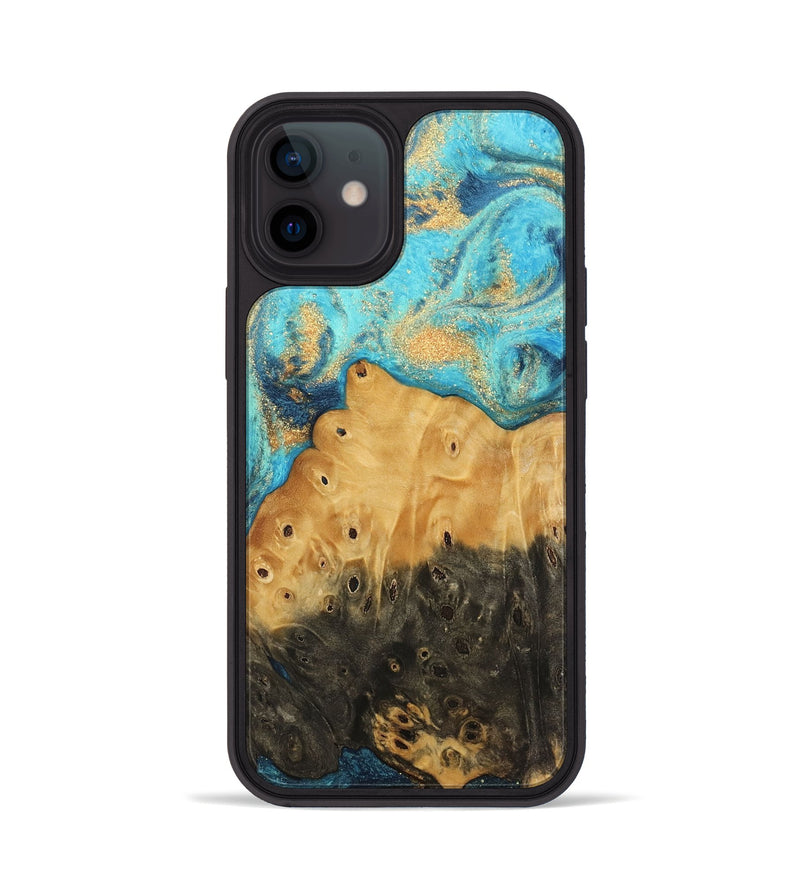 iPhone 12 Wood Phone Case - Auro (Teal & Gold, 744059)