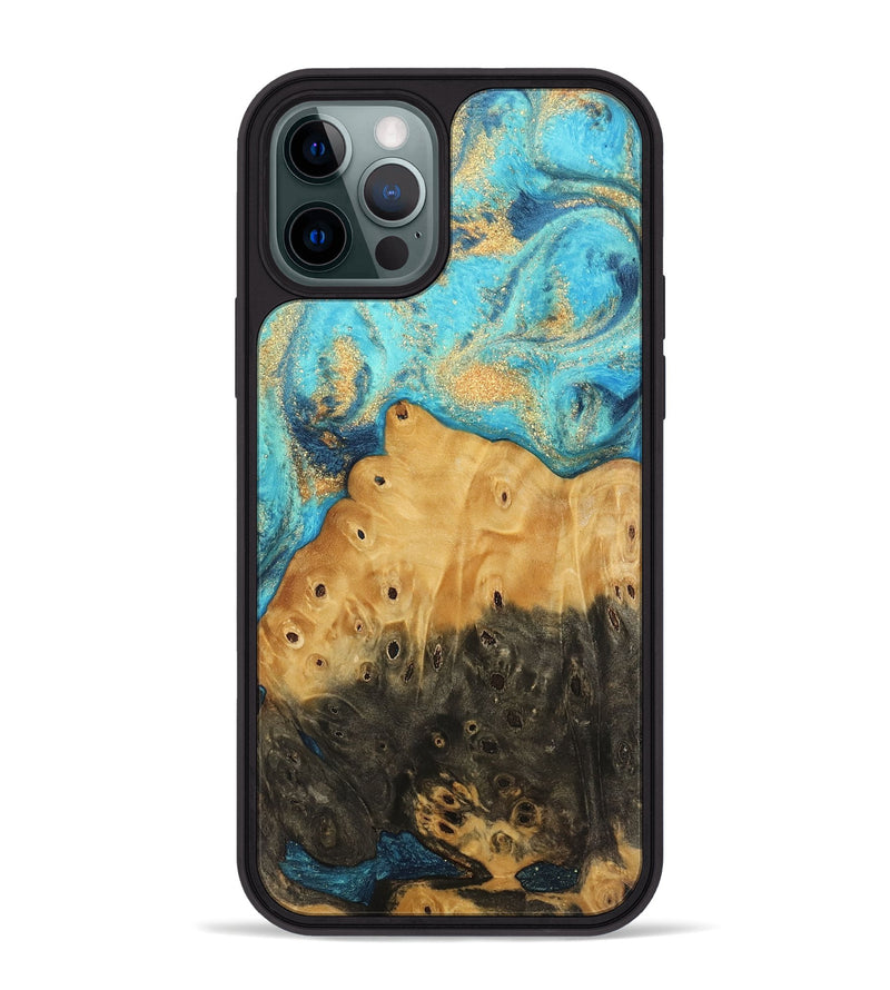 iPhone 12 Pro Max Wood Phone Case - Auro (Teal & Gold, 744059)